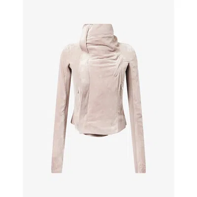 Rick Owens Womens High-neck Velvet Biker Jacket Rose