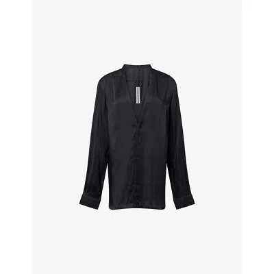 Rick Owens Womens Larry V-neck Satin Shirt Black