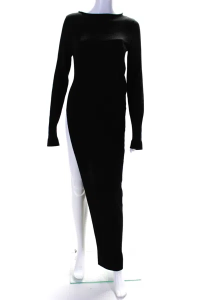 Rick Owens Womens Long Sleeves Side Slit Sweater Dress Black Wool