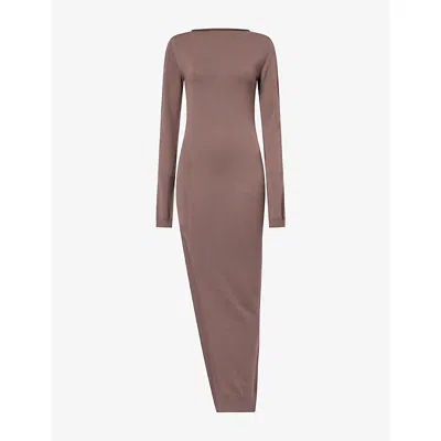 Rick Owens Womens Long-sleeve Slit Wool Maxi Dress Grape