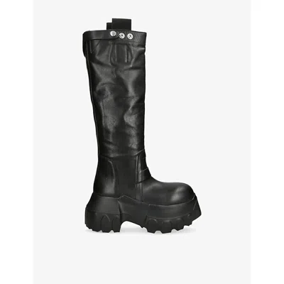 Rick Owens Womens Black Mega Tractor Pull-on Leather Boots Eur 36 / 3 Uk