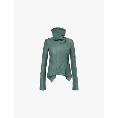 Rick Owens Womens Asymmetric-hem Regular-fit Leather Jacket Mouthwash