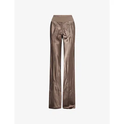 Rick Owens Womens Dust Bias Panelled Straight-leg Satin Trousers In Brown