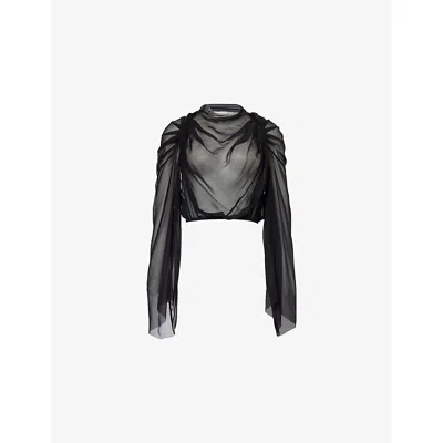 Rick Owens Womens Claudette Bell-sleeves Silk Top Black