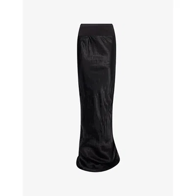 Rick Owens Womens Black Coda Slim Long Satin Skirt