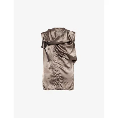 Rick Owens Womens Dust Island Draped Sleeveless Satin Shirt In Brown