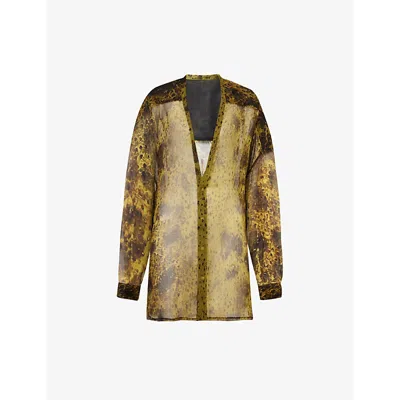 Rick Owens Womens Acid Black Lido Larry Abstract-print Silk Shirt In Multi