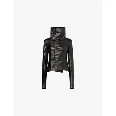 Rick Owens Womens Black Naska Funnel-neck Leather Biker Jacket