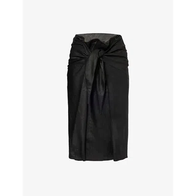 Rick Owens Womens Strutter Panels Leather Midi Skirt Black