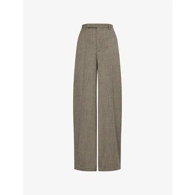 Rick Owens Womens Black Melange Wide-leg Tailored Wool Trousers In Green