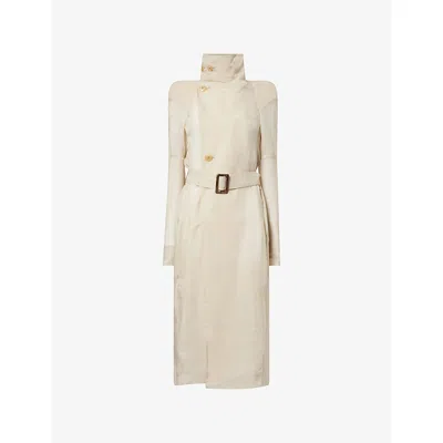 Rick Owens Womens Sand Maria Funnel-neck Silk Trench Coat In Neutral