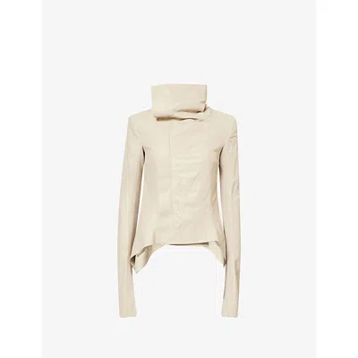 Rick Owens Womens Sand Naska Asymmetric-hem Leather Jacket In Neutral