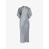 Rick Owens Womens Washed Indigo Seb Short-sleeve Draped Satin Midi Dress In Gray