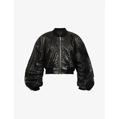 Rick Owens Womens Secchia Cropped Leather Bomber Jacket Black