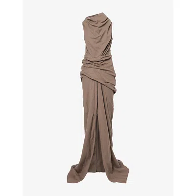 Rick Owens Womens Strutter Draped Woven Maxi Dress Dust In Brown