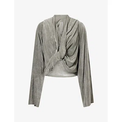 Rick Owens Womens Twisted-front Velvet Silk-blend Top Drk Pearl In Gray