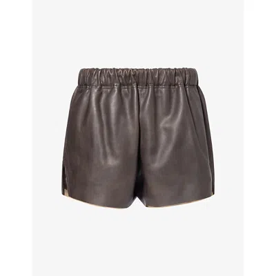 Rick Owens Womens Washed Black Elasticated-waist Leather Shorts In Gray