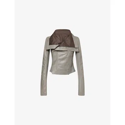 Rick Owens Womens Washed Indigo Classic Ribbed-panel Leather Jacket In Gray