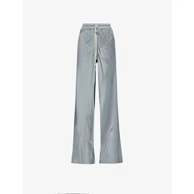 Rick Owens Womens Washed Indigo Drawstring Bias Flared Woven Trousers In Blue