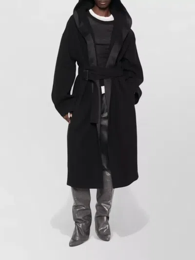 Rick Owens Wool Belted Oversized Coat In Black