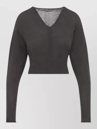 Rick Owens Wool Fine-knit Cropped V-neck Sweatshirt In Brown