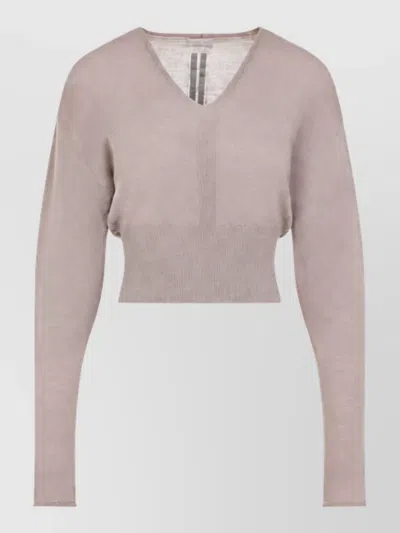 Rick Owens Wool Fine-knit V-neck Cropped Sweatshirt In Pink