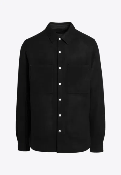 RICK OWENS WOOL FLANNEL LONG-SLEEVED SHIRT
