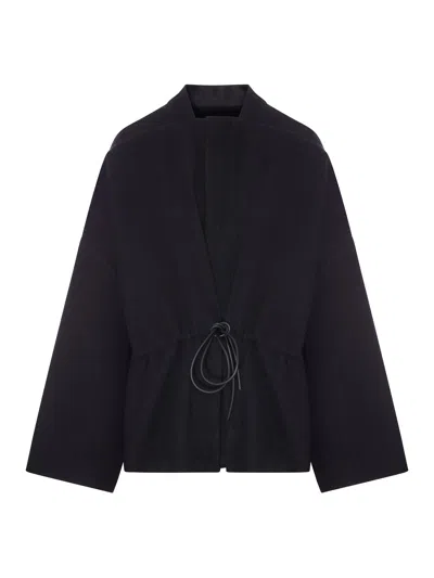Rick Owens Wool Kimono Blouson With Belt In Black