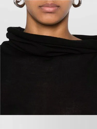 Rick Owens Wool Knit Long Dress With Cowl Neck In Black