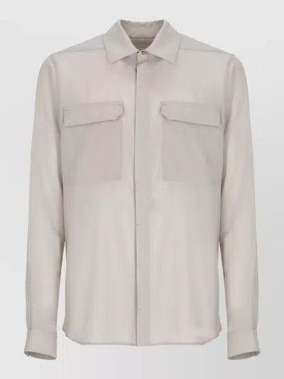 Rick Owens Long Sleeve Wool Shirt Straight Cut Pockets In Neutral