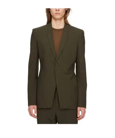 Rick Owens Wool Long-sleeved Suit Coat In Green