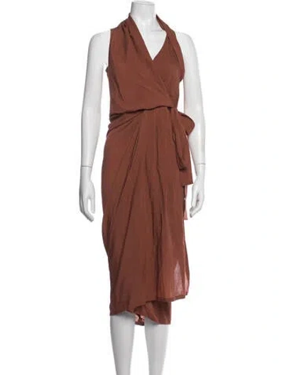 Pre-owned Rick Owens Wool Midi Length Dress In Brown