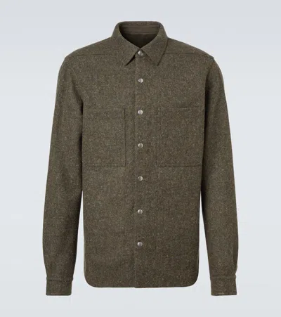 Rick Owens Wool Overshirt In Green