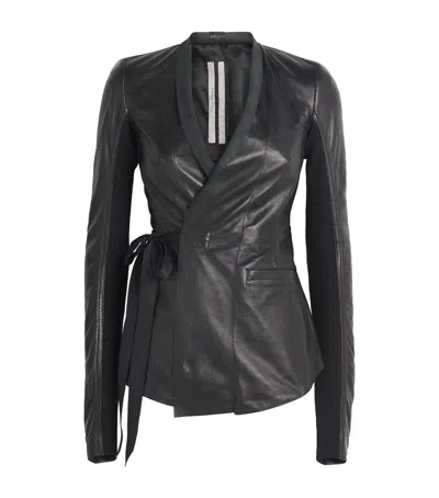 Rick Owens Wool-panel Hollywood Leather Jacket In Black