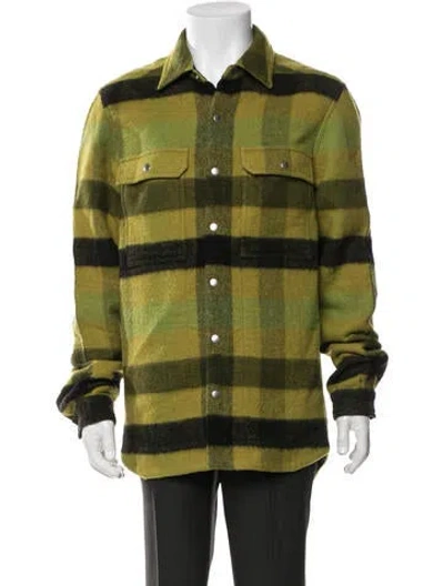 Pre-owned Rick Owens Wool Plaid Print Jacket In Green