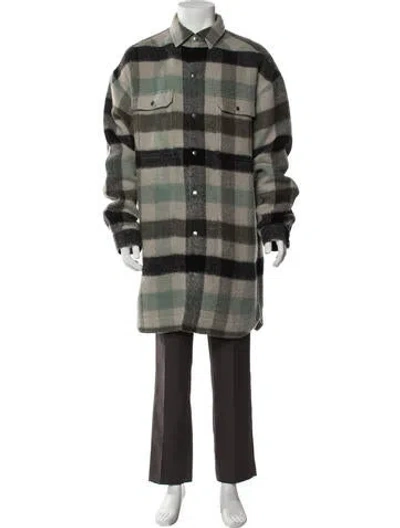 Pre-owned Rick Owens Wool Plaid Print Parka In Green