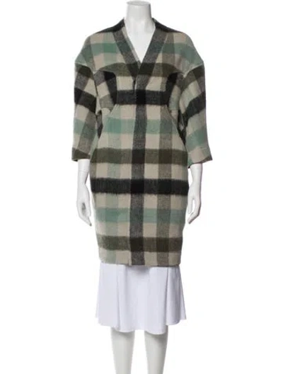 Pre-owned Rick Owens Wool Plaid Print Trench Coat In Neutrals