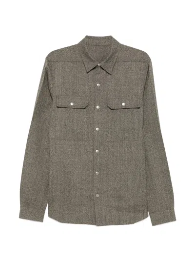 Rick Owens Wool Shirt With Snap-pocket And Cuff Details In Grigio