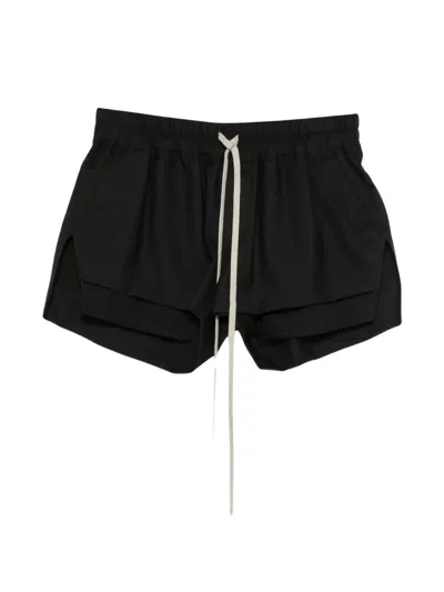 Rick Owens Wool Shorts With Side Slits, Elastic Drawstring Waist, Exposed Pockets In Nero