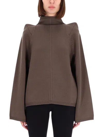 Rick Owens High Neck Long Sleeve Top With Shoulder Detail In Brown