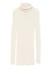 Rick Owens Ribbed Wool Turtleneck Sweater With Seam Detail In Neutral