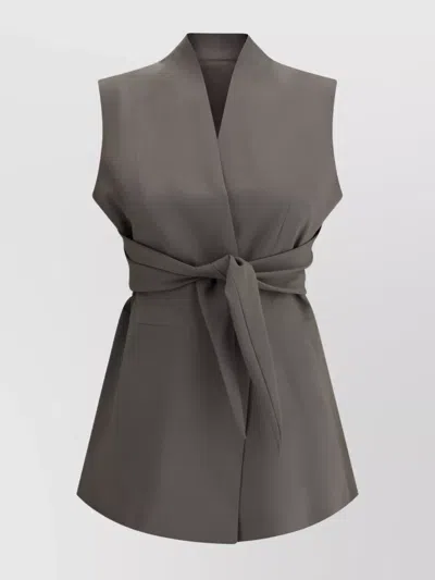 Rick Owens Wool Vest Sleeveless Tie Waist In Dust