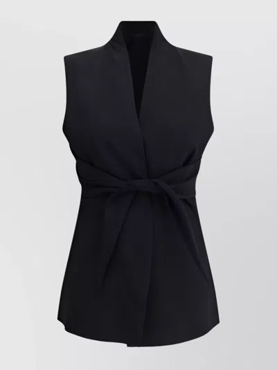 RICK OWENS WOOL VEST WITH TIE WAIST AND SHAWL COLLAR