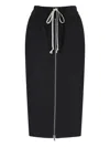 Rick Owens Black Concordians Zipped Short Pillar Midi Skirt In Black