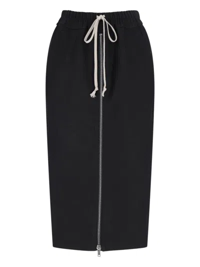 Rick Owens Wool Zip Midi Skirt In Black