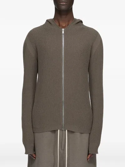 Rick Owens Wool Zipped Hodded Cardigan In Black
