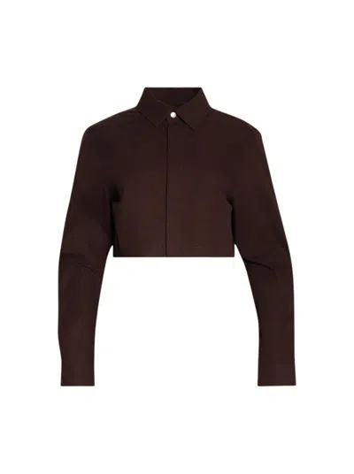 Rick Owens Woven Cropped Outershirt Mahogany In Black