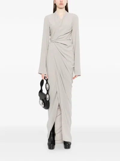 Rick Owens Wrap Draped Maxi Dress In Neutral