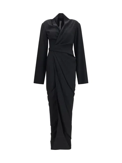 Rick Owens Wrap Draped Viscose-acetate Dress In Black
