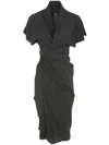 Rick Owens Draped Crepe Midi Wrap Dress In Black